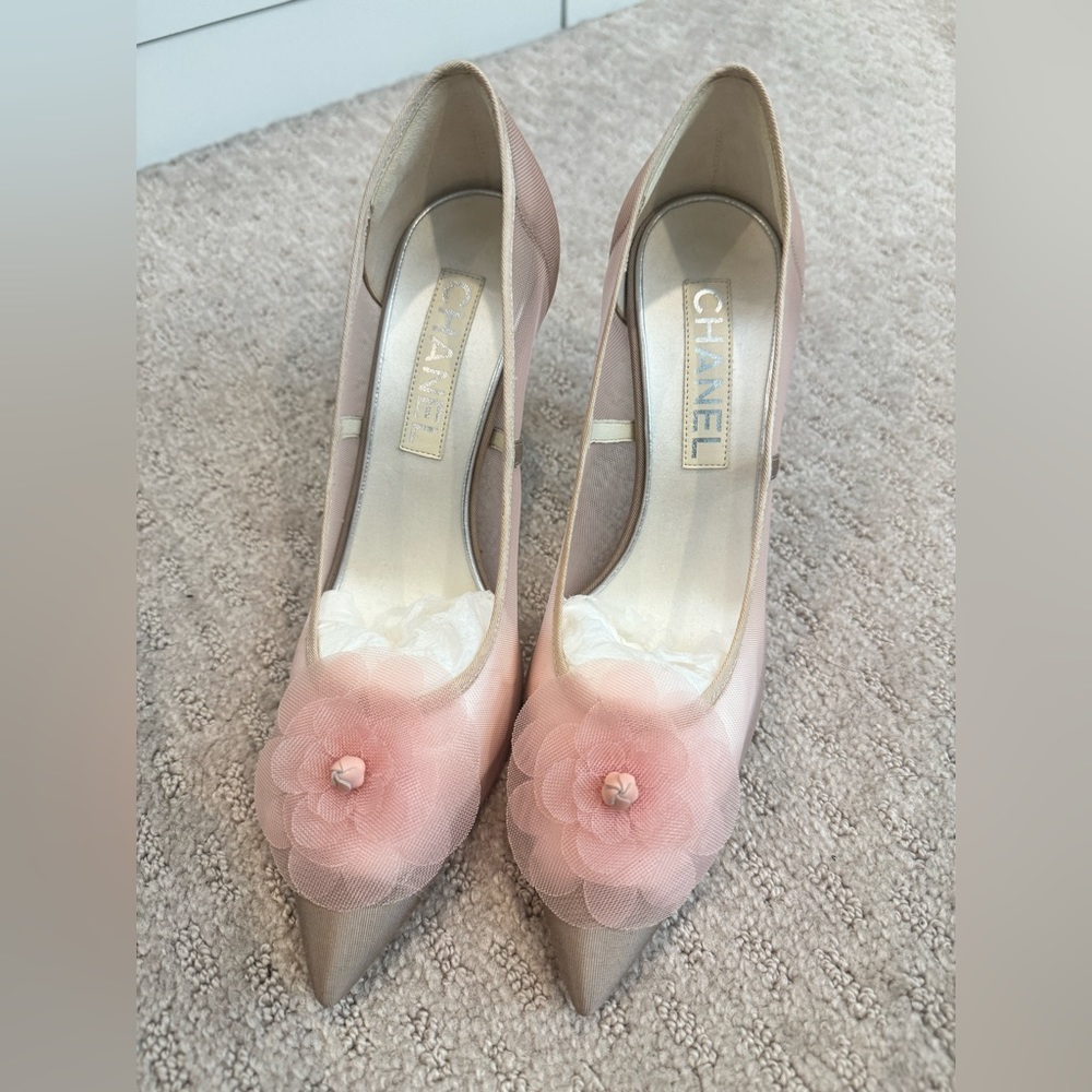 Chanel BNIB camelia mesh sheer pump heels logo size 39 - Picture 13 of 14